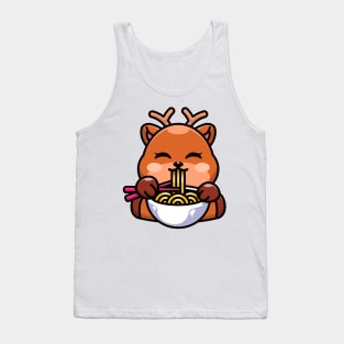 Cute deer eating ramen with chopstick cartoon Tank Top